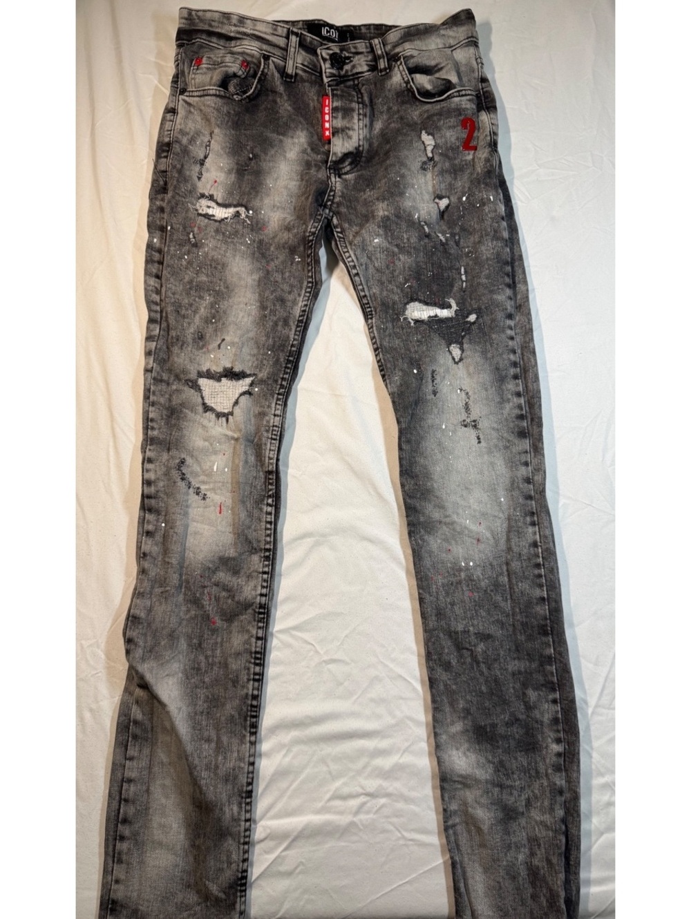 ICON2 xway Grey Acid Wash Distressed Skinny Jeans W32 L31